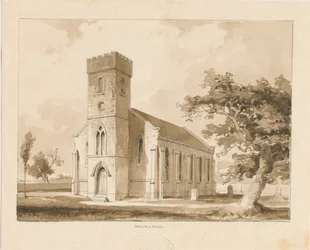 Walsall Wood Church：セピア色のデッサン、nd [1817-1845]（デッサン）
