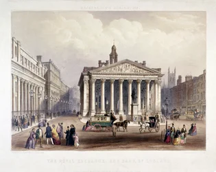 王立取引所とイングランド銀行が左に、ロンドン、1851 年