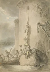 ミリタリーエスケープ、c.1794（水彩でペンとインク、紙にグラファイトで洗う）