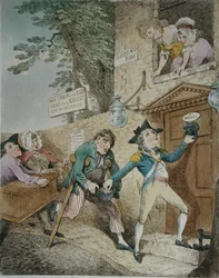 ハンナ・ハンフリーが1781年に出版した「Charity Covereth a Multitude of Sins」（手彩色エッチング）。