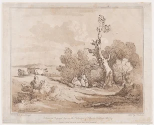 1789年5月21日、1789年5月21日、gnarled木の下に木材を集めている人物がある風景。
