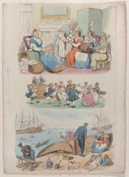 プレート 4: 横たわっている訪問、ラウンド ダンス、ミニチュアの世界、1816 年から。, 1816.