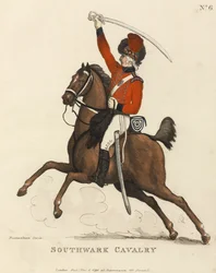 サザーク騎兵隊、1799年頃（アクアチント色）