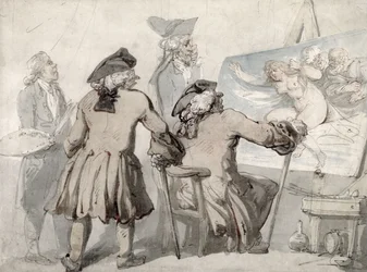 目利き、c.1790（マウントされた網目紙のグラファイト上のペン、インク、水彩画）