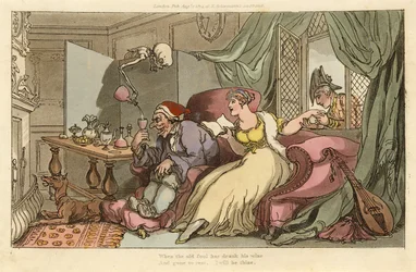 The English Dance of Deathのハネムーン、パブ。 1816（手塗りの彫刻）