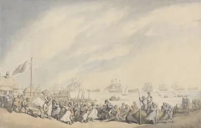 1797年のオランダの敗北後のグレートヤーマスへの艦隊の帰還、1797年頃（紙にペンとインクと水彩画）