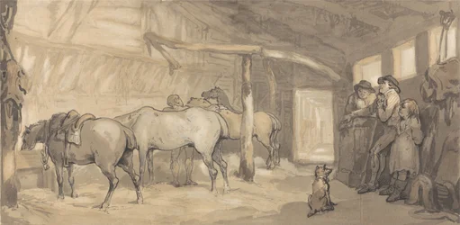 旅館の厩舎、1790年頃（紙にグラファイトとペンとインクと水彩）