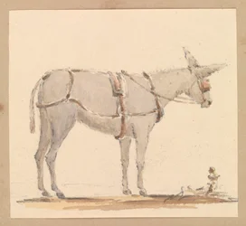 手綱と馬具をつけたロバの習作 1820年頃 （紙に鉛筆、茶とグレーのウォッシュ仕上げ）