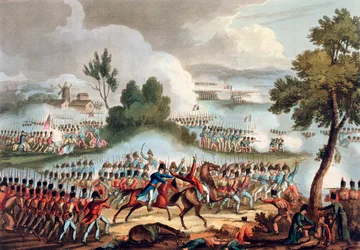 1815 年 6 月 18 日のウォータールーの戦いで活躍するイギリス軍の左翼