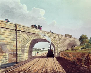 レインヒルブリッジ、「リバプールとマンチェスター鉄道」からのプレート12、ヘンリーPyall（1795-1833）、パブによって刻まれました。 Ackermann und Co.、1833