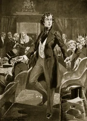 コモンズでのディズレーリの最初の演説、「ハッチンソンのイギリス国民の物語」のイラスト、1923年頃（リソ）