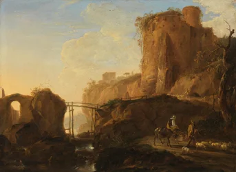 橋と城跡のあるイタリア風景