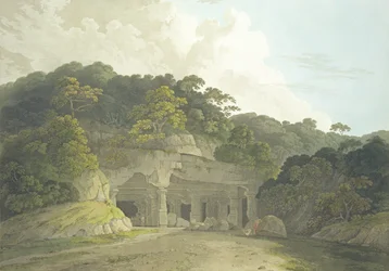 エレファンタ洞窟への入り口、「東洋の風景：ヒンドゥースタンの24のビュー」からのプレート58、1800年公開