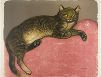 冬：クッションの上の猫