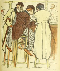 パブで、Gil Blas Illustre より。 1899年カラーリトグラフ、1899年。