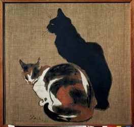 「二匹の猫」（二匹の猫） 猫とその影。 Theophile Alexandre Steinlen (1859-1923) による絵画 1894 Art Nouveau Dim. 61x64 cm プーシキン美術館、モスクワ