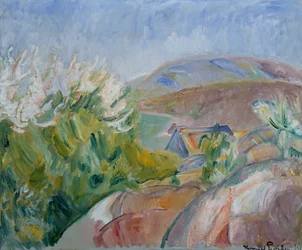 白い果樹のある春