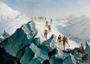 オラス・ベネディクト・ド・ソシュール、その息子、案内人たちによるモンブラン下山、1787年8月