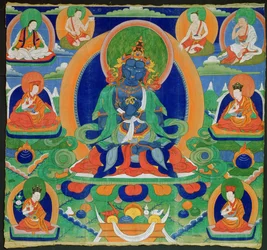 19世紀のチベット語、Adibuddha Vajradhara（Do rje chang）（カリコのジステンパー）を描いたタンカの絵