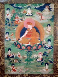11世紀に生きたラマ・ルド・リェ・グラグス・パが信者に囲まれている様子、絵画、チベット文明