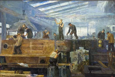 Le plan quinquennal - Tikhon Pavlovich (1882-1942) の Chernyshev によるタービンの設置。 キャンバスに油彩、サイズ : 75x110