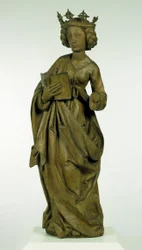 女性聖人、c.1490-1495（塗料の痕跡があるリンデンウッド）