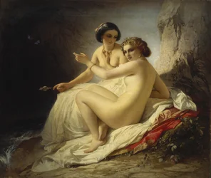 1859年の洞窟の2人の女の子