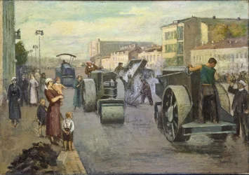 モスクワ パー プストヴァロフの再建、ティモフェイ エルミロヴィチ (1891-1944)。 キャンバスに油彩、サイズ：82x115