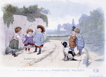 子供の遊び。縄跳びをする少女たち - dess. de Lobrichon, ed. by Phosphatine Falieres, v.1920