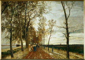 アムステルダム近郊の並木道（油彩・キャンバス）