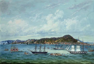 香港の眺め、1860年頃（紙にインクとトイレ）