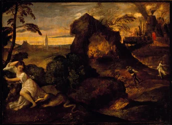 オルフェとエウリディケ ティツィアーノ・ヴェチェッリオによる絵画 ティツィアーノ（1490年頃～1576年）と呼ばれる。16世紀 ベルガモ、アカデミア・カッラーラ