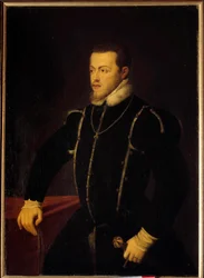 フィリップ2世（1527-1598）スペイン・ポルトガル王の肖像 ティツィアーノ・ヴェチェッリオが描いたティツィアーノ（1485-1576）と呼ばれる16世紀の日。1,08x0,76 m