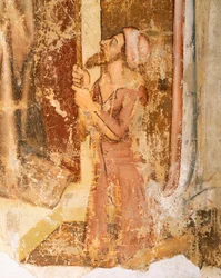 寄贈者の描写、聖ロムアルドの細部、トンマーゾ・ダ・モデナ（1326-1379）作、トレヴィーゾのサン・ニコロ教会のフレスコ画