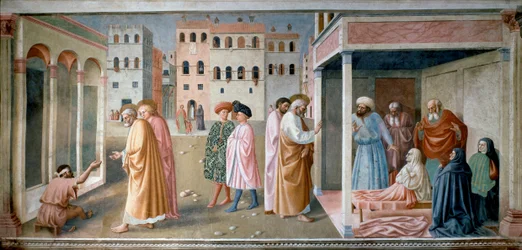 タビタのエストロピーと復活を戦わせる聖ペテロ Tommaso di Cristoforo Fini dit Masolino da Panicale（1383-1440年頃）によるフレスコ画。