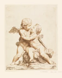 デッサン《キスする2人のキューピッド》1750-90年