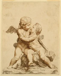 デッサン《キスする2人のキューピッド》1750-90年