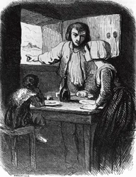 La Mare au Diable の挿絵、George Sand (1804-1876) の小説、Tony Johannot (1803-1852) による描画後、Henri Delaville (19 世紀半ばに活躍) による彫刻