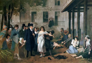 フィリップピネル（1745-1826）が1795年にパリのサルペトリエールの亡命施設で鎖から狂人を解放