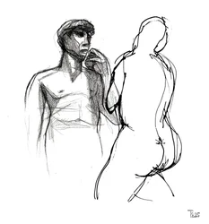 物思いにふける男　幻想的なヌード
