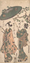 俳優の嵐乙八が女装した若いサムライを演じる。 1756年。