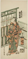 宝暦8年（1758）正月、中村座で上演された『時津風入船曽我』の曽我五郎役・初代市川益蔵