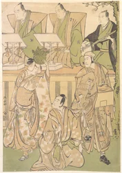 市川團十郎 五代目 京の次郎 でくろくびょうえに変装 傀儡師…、ca. 1788年。