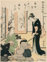 花嫁をからかう義母、シリーズ「ユーモラスな詩集」、1785年頃（カラー木版画、中盤）