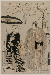 Sawamura Sojuro III and Arashi Murajiro as Kusunoki Masatsura and Koto no Naishi, 1786. 