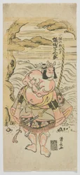 俳優坂田半五郎II、小林の朝比奈、江戸時代、1775年（木版画カラー）