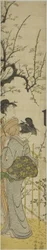 梅の花を眺める二人の女性