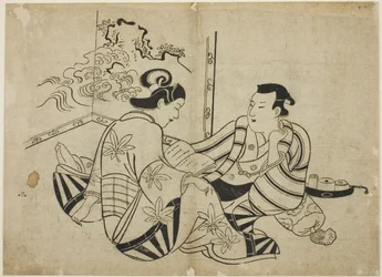 スクリーンの前で手紙を読む、無題の 12 枚の版画シリーズから
