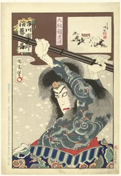Ichikawa Danjuro IX als Kyumonryo Shishin Kyumonryo Shishin (title on object) Honderd rollen van Ichikawa Danjuro IX (series title) Ichikawa Danjuro engei hyakuban (series title on object)