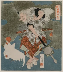 1825年春の洞窟シリーズの白い雄鶏と雌鶏のそば